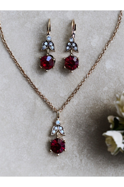 FAYRA ACCESSORIES طقم أقراط وقلادة بحجر الزركون الفردي