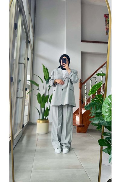 müqofficial Linen Palazzo Trousers - Gray