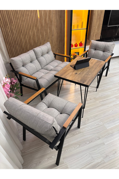 HouseART Gül Metal Bahçe Koltuk Takımı 2+1+1 Masalı Balkon Teras Cafe Oturma ...