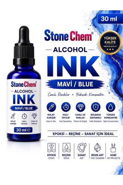 stonechem Alcohol Ink Mavi 30 ml – Epoksi Reçine, Resin Art ve Alkol Mürekkeb...