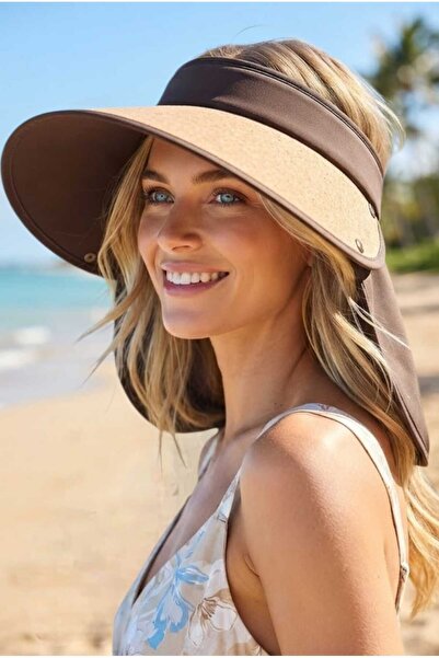 Mood Agenda Women's Nape-Protected Peak Open Straw Visor Hat Uv Sun Protectio...