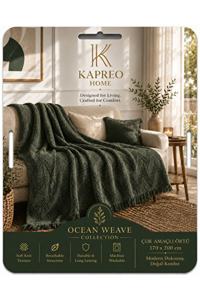 Kapreo Home Oceanwave Çok Amaçlı Örtü 170 X 200 Askeri Yeşil