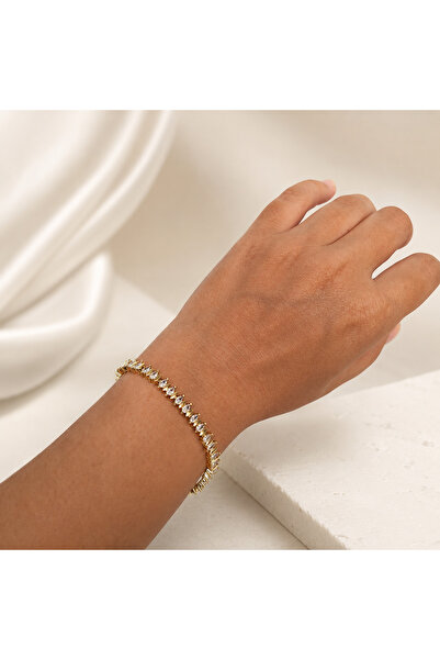 Yonida Jewelry 14K Gold Renk KAplama Kristal Arpa Taş Detay Taş Suyolu Tasarı...