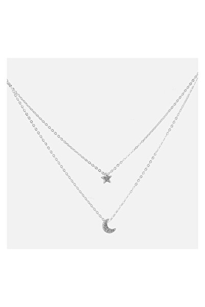 OEM Colier damă cu lanț, model stras, lună, argintiu – bijuterie fină pentru ținute elegante