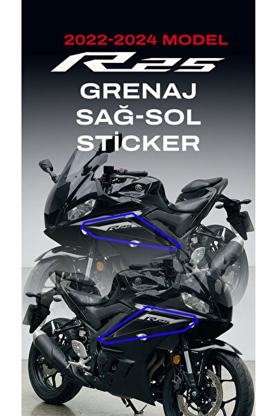 YAMAHA YZF R25 2022-2024 Gri & Siyah SAĞ+SOL Grenaj Etiketi Sticker (Orjinal Tasarım)