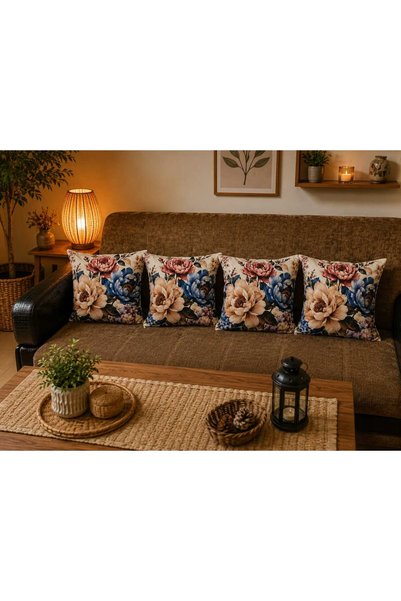 ÖZDAĞ HOME CONCEPT Set of 4 Decorative Floral Patterned Throw Pillow Covers