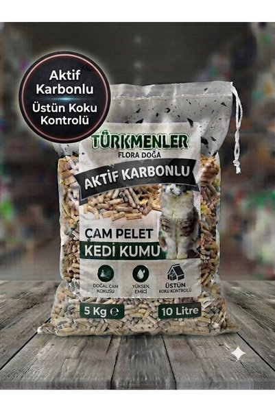 Türkmenler Flora Doğa Aktif Karbon Tozsuz Kedi Kumu Çam Pelet 10 Litre 5 KĞ