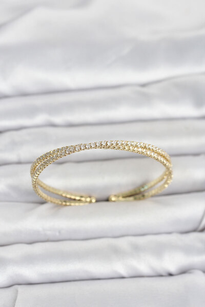 Mega Bazaar Brass Gold Color Zircon Stone Cross Model Women's Bracelet
