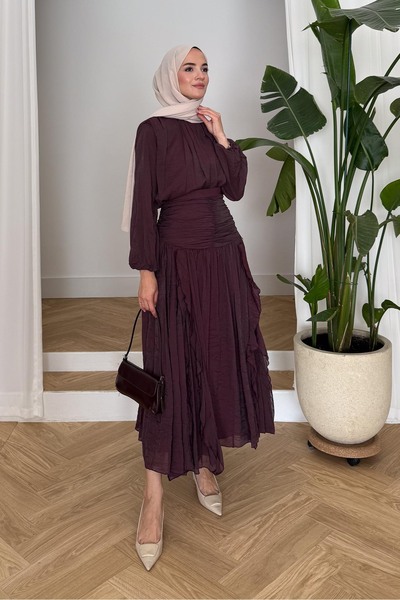 Rimel Moda Zen Etekli Takım Bordo