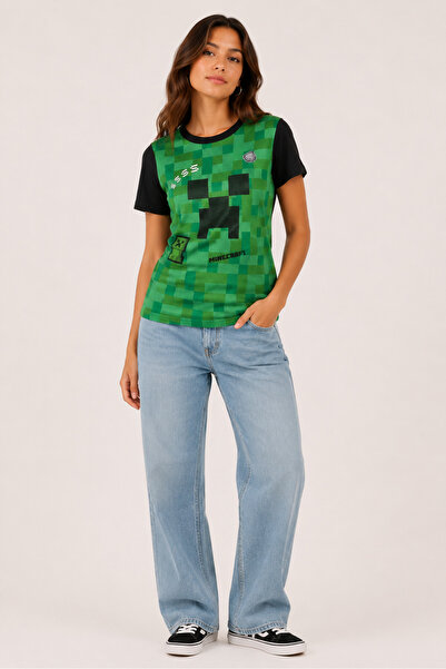 None Wear Yeşil Raglan Minecraft Creeper Y2K Kısa Kollu Crop
