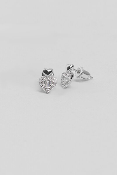 So CHIC... Işıltılı Aşk 18 Ayar Beyaz Altın Kaplama Gümüş Kalp Küpe