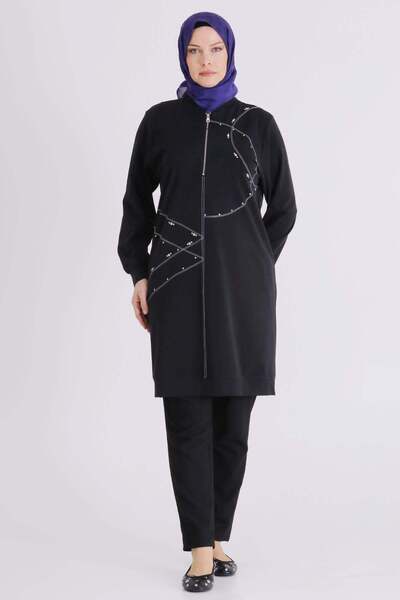 ottoman wear Behrem Büyük Beden Tesettür Tunik Siyah OTW20141