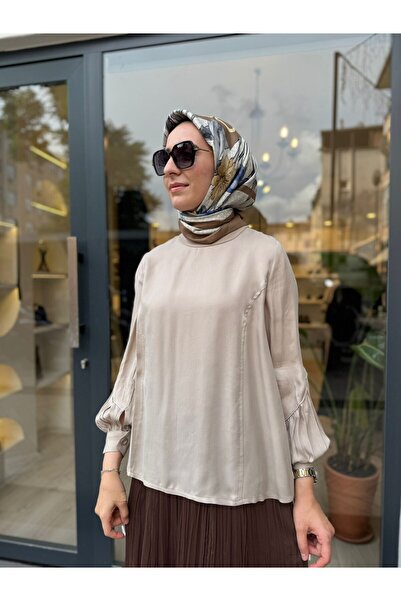 MissWhence 39023 Dikiş Detay Kadın Tunik Taş Rengi