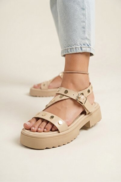 Rüya Shoes Comfortable Genuine Leather Women's Sandals with Stone-Embellished...