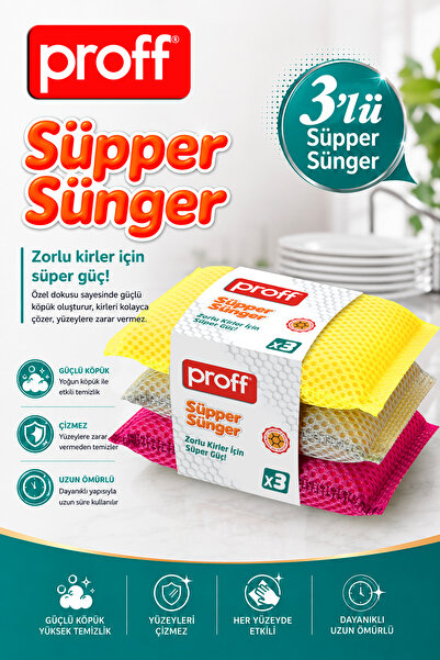 Proff Süpper Fileli Sünger - 3 Adet