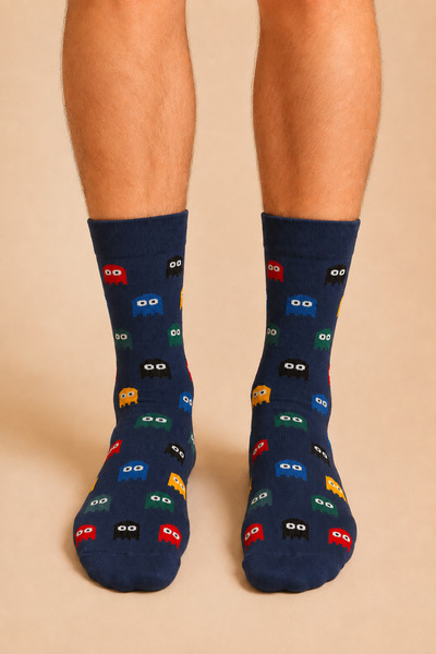 lovebox Pacman Patterned Perfumed Men's Navy Blue Socks