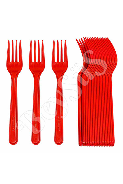 BeySüS Party Forks Luxury Plastic Red 24 Pieces