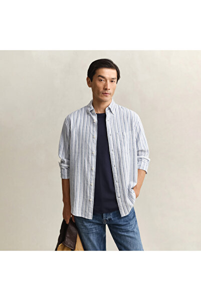 Gant Erkek Mavi Regular Fit Çizgili Gömlek