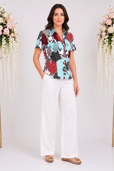 OEM Pantalon lung masura mare, de culoare alba, model de vara