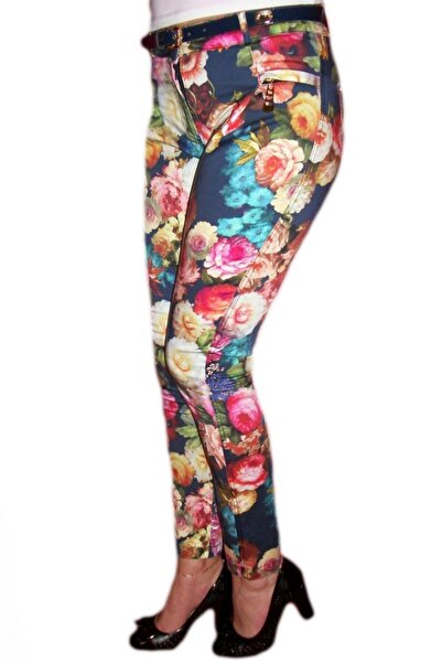 OEM Pantaloni rafinati, bleomaren cu imprimeu floral, curea din lac