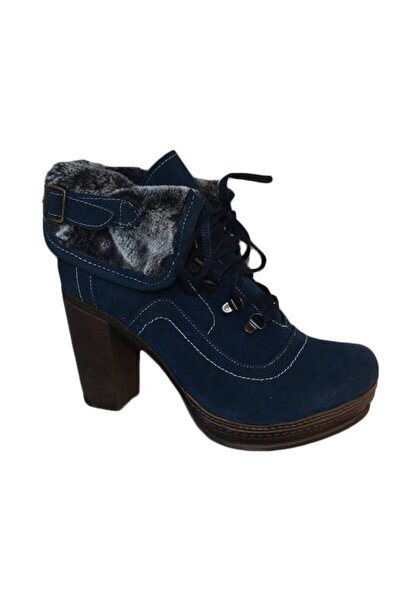 OEM Botina casual, pe o platforma si toc inalt, de culoare bleumarin