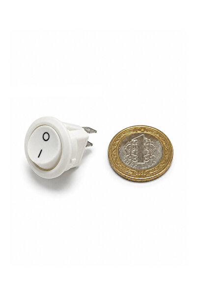 Yuvarlak Işıksız Anahtar | Beyaz | 2 Pin 23 mm | Aç Kapa On-Off Işıksız Switch Buton
