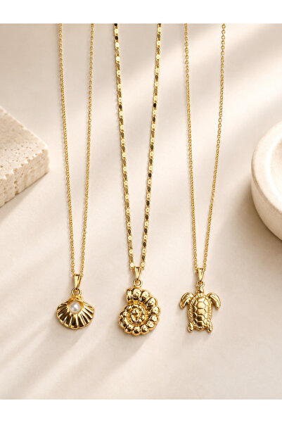 Alexis Carrel Marella Gold Color 3-Piece Women's Necklace Set with Pearl Deta...