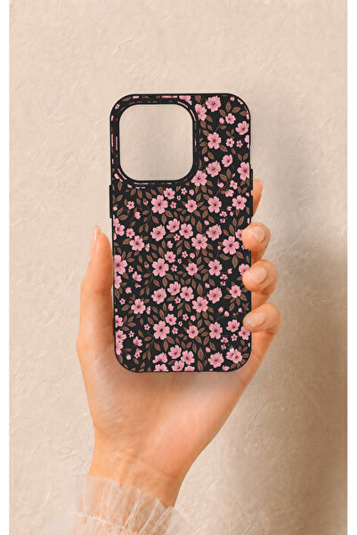 Vip Case iPhone 14 Pro Uyumlu Mini Pembe Çiçek Desenli Silikon Kılıf