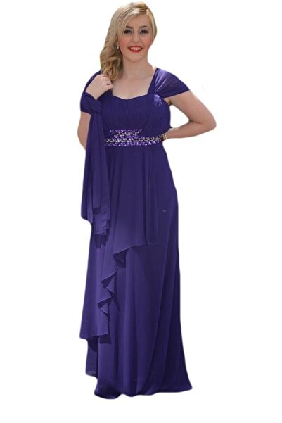 OEM Rochie lunga din voal mov cu model de paiete si bretele late