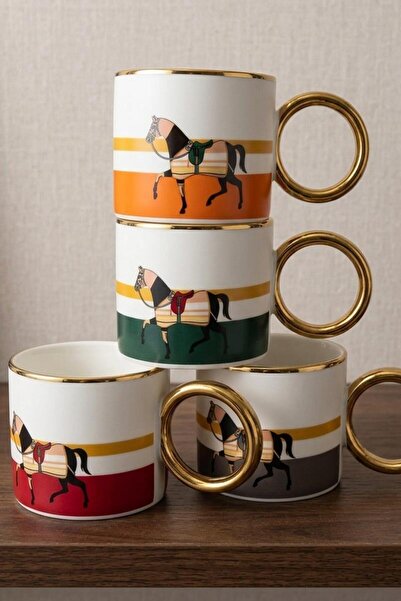 ALBETTO 4-Piece Luxury Porcelain Mug 200 ml Süvari Gilded