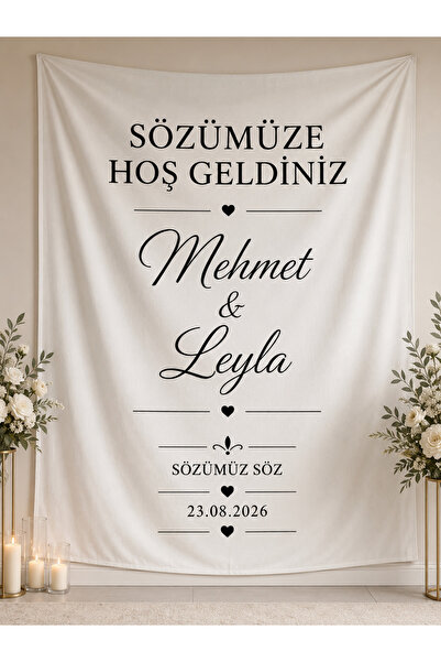 Piloji Kişiye Özel Söz Duvar Örtüsü 5 Boyut – Sözümüze Hoş Geldiniz Kumaş Pan...