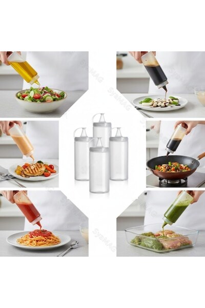 SyaMAG Set 4 dozatoare transparente, cu capac si dop, 400 ml, 20x6 cm