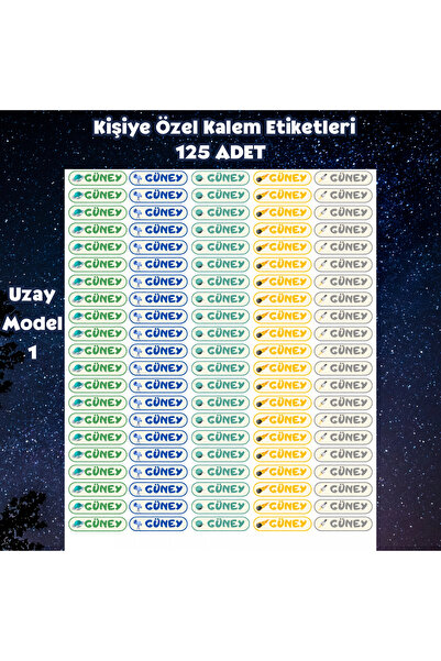 Atatuğ Hediyelik Kişiye Özel Uzay Temalı Kalem Etiketi 125 Adet - İsim Yazılı...