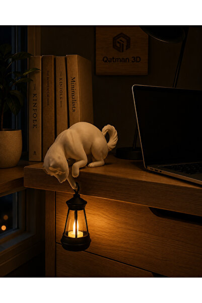 Askılı Köpek Raf Dekoru 20 CM – LED Fenerli Minimal Salon & Balkon Aksesuarı