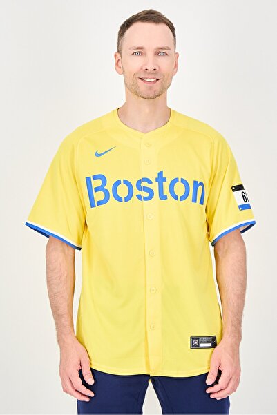 Nike x MLB Men Sportswear Fit Boston Red Sox City Connect Short Sleeve Baseba...