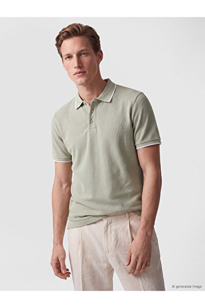 LC Waikiki Peak New Season Green Polo Collar Textured Men's T-Shirt