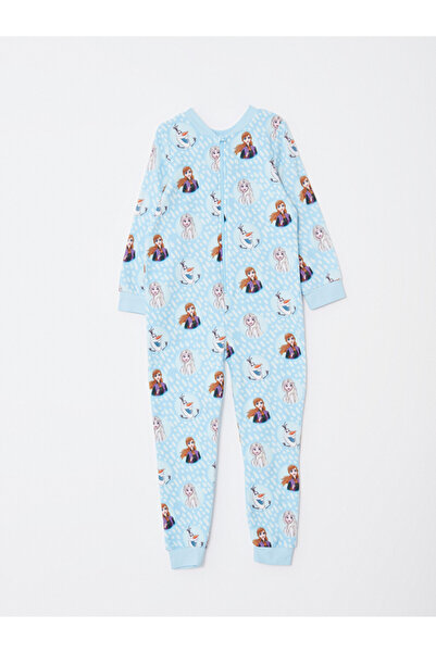 LC Waikiki Crew Neck Elsa Printed Long Sleeve Fleece Girl Jumpsuit