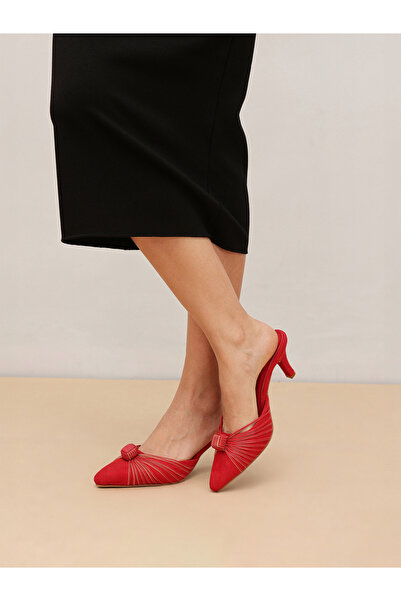 Pair-ie Tales By Styli Red Suede Knotted Stiletto Mules