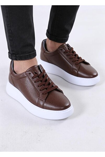 Premium Kahverengi Erkek Sneaker – %100 Hakiki Deri, Beyaz EVA Taban