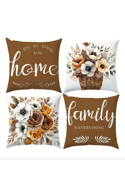 HOMESSA Coffee Floral 4-Piece Decorative Throw Pillow Cover