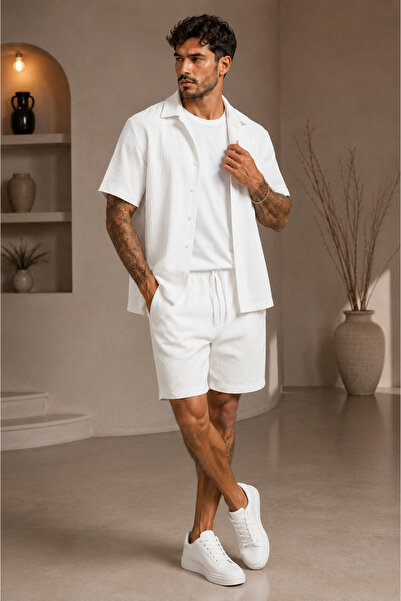 MARECASH Bürümcük Summer Comfortable Fit Short Sleeve Shirt Shorts Set Flexib...