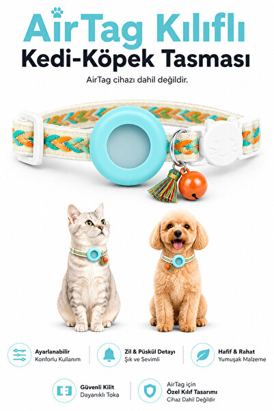 CONOCER AirTag Uyumlu Kedi Köpek Tasması Ayarlanabilir Etnik Bohem Desenli Bo...