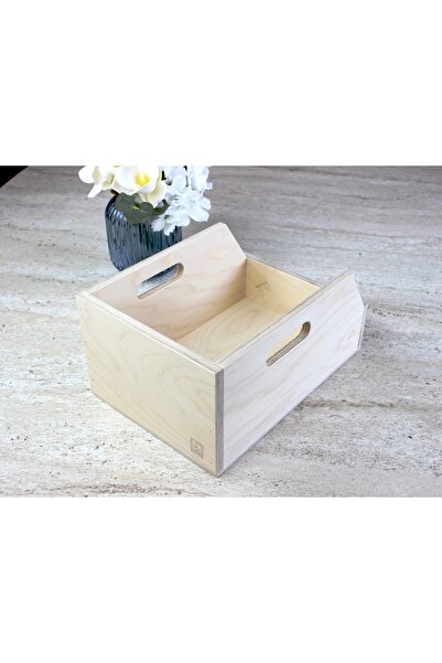 Limon Dekor Doğal Boyasız Verniksiz Huş Ağacından Plak Kutusu ve Organizer Sandık (7 İnç - 45lik)- Birch Wood 7" Record Box