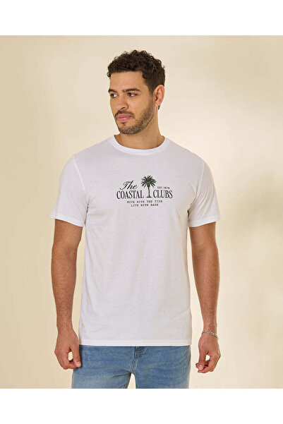 REDTAG Men White Graphic T-Shirt