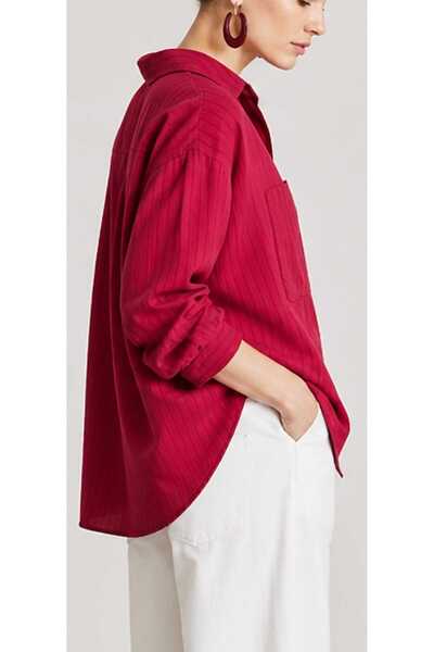 LAVİNİM Kadın Premium %100 Pamuk Kendinden Çizgili Oversize Gömlek Standart B...