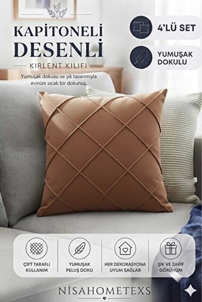 Nisahometeks 4 Pieces Brown Soft Textured Salon Cushion Cover & Pillowcase 43...