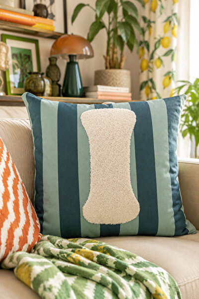 Pilloveland Punch Embroidered Throw Pillow Cover - 43*43 cm - Green Letter I ...