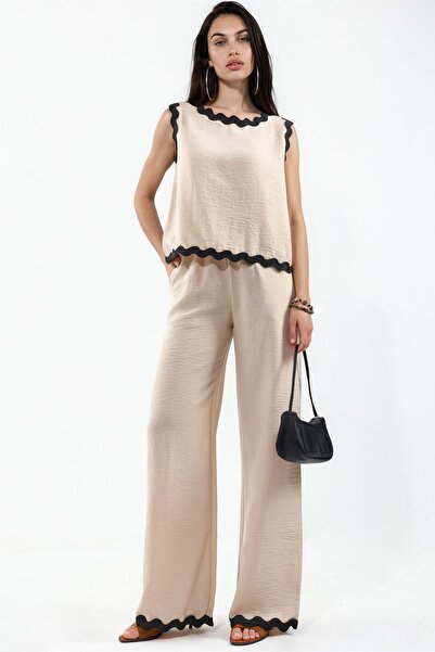 Hiccup Msn Color-Blocked Linen Tunic and Wide-Leg Pants Set