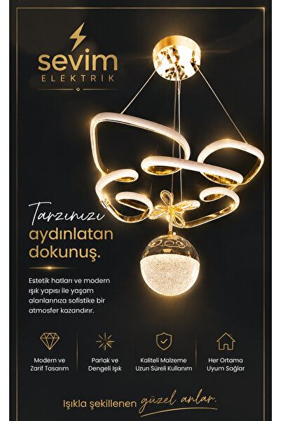 3 renk Modern Gold LED Avize - Tekli Sarkıt Salon ve Yemek Masası Aydınlatması
