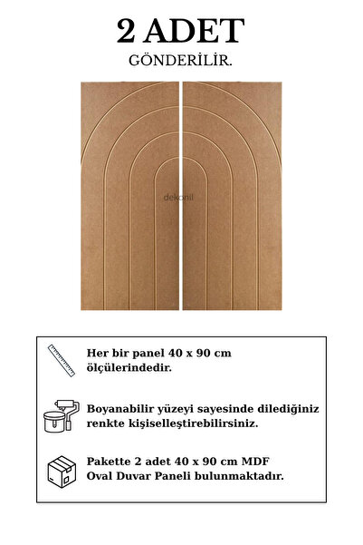 Dekonil 40x90 Cm Lena Çift Taraflı İşlemeli Mdf Oval Duvar Paneli 2'li Set